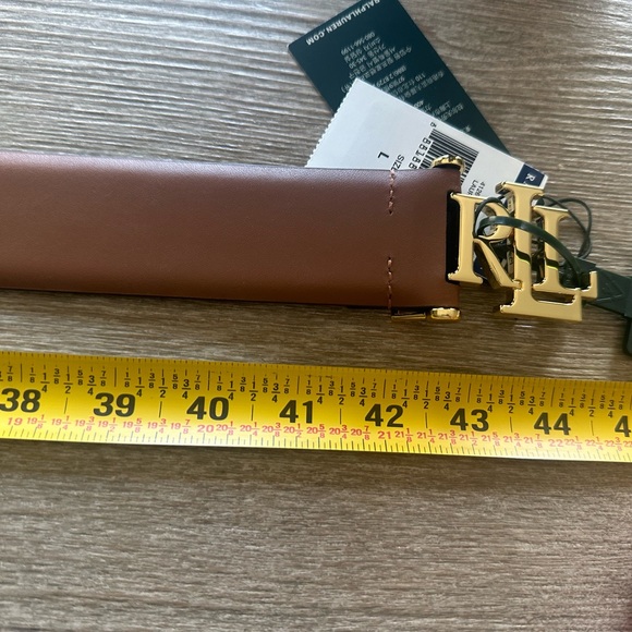 Ralph Lauren Leather Logo Women's Brown and Gold Belt - Picture 7 of 9